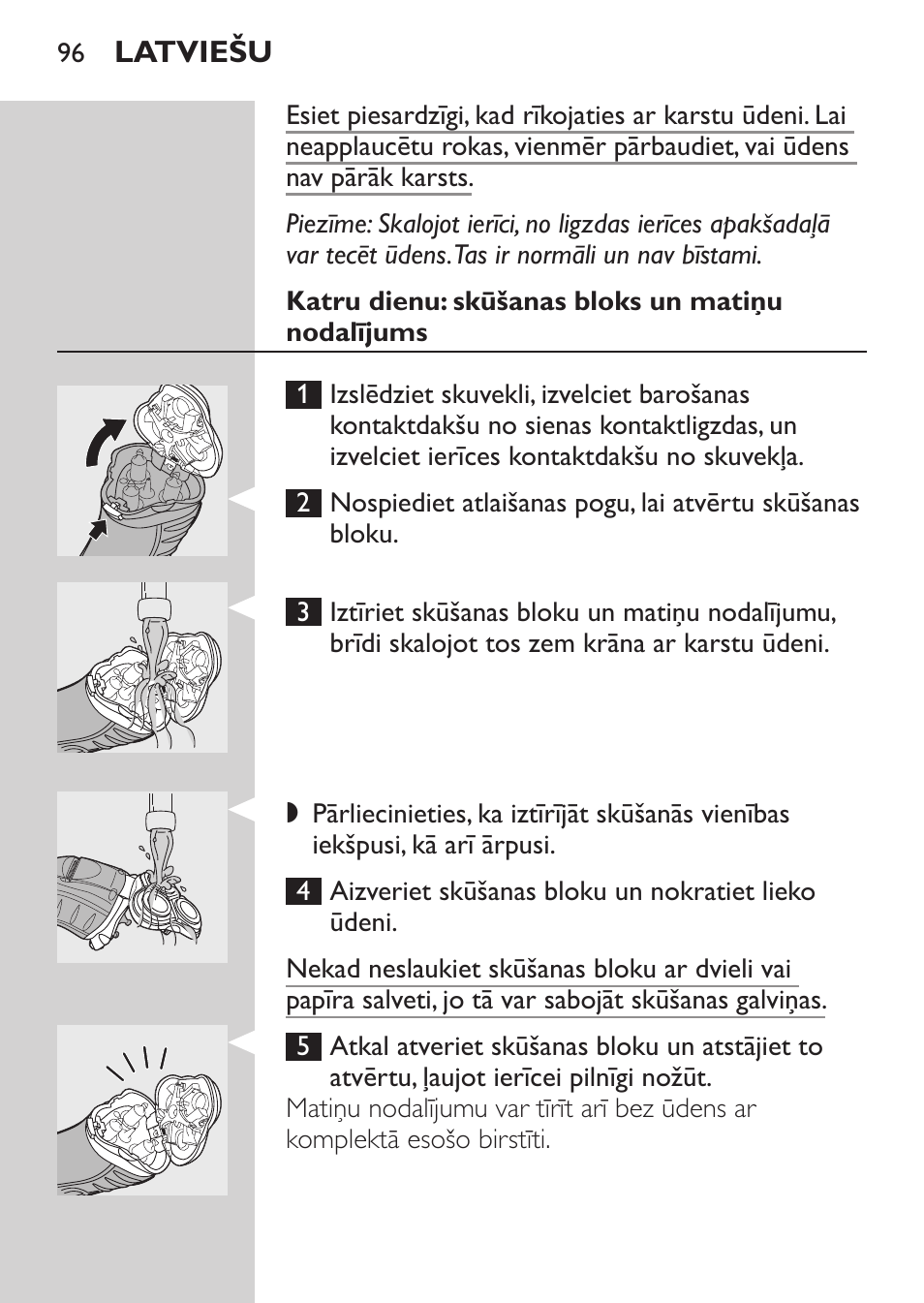 Katru dienu: skūšanas bloks un matiņu nodalījums | Philips HQ7340-17 User Manual | Page 94 / 180