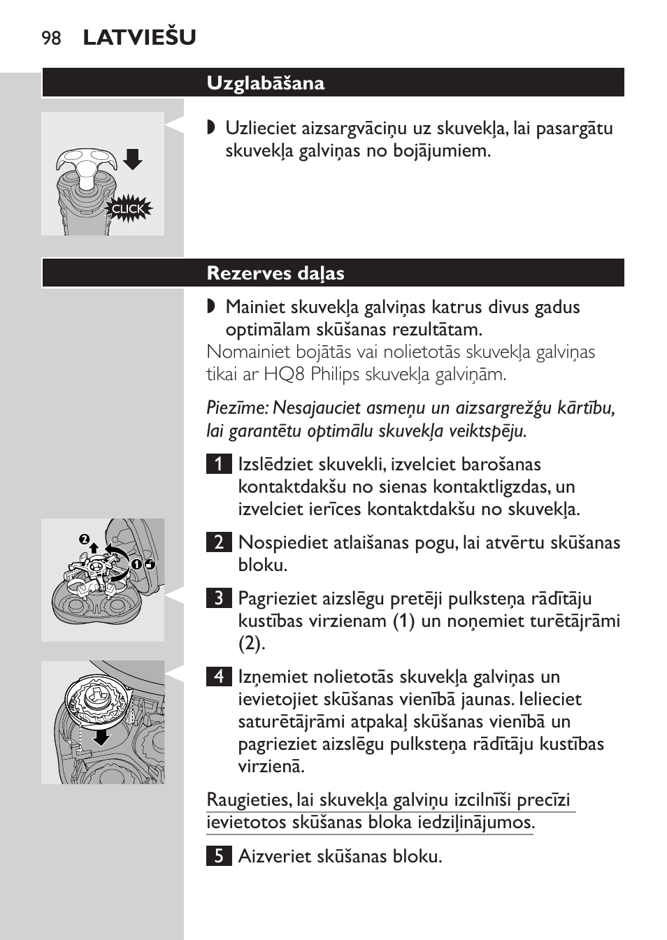 Uzglabāšana, Rezerves daļas | Philips HQ7340-17 User Manual | Page 96 / 180
