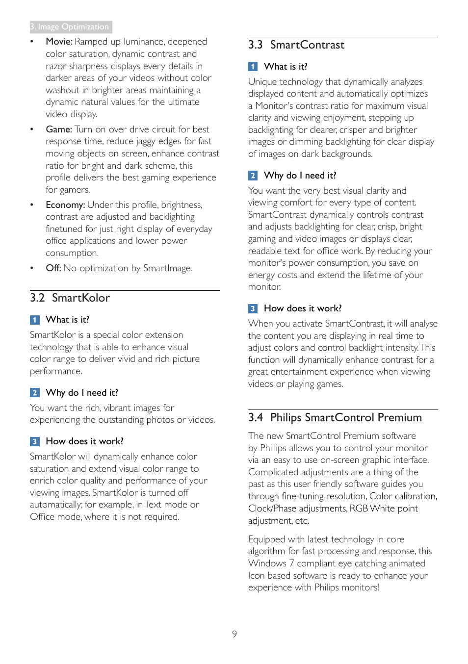 2 smartkolor, 3 smartcontrast, 4 philips smartcontrol premium | Philips 278C4QHSN-00 User Manual | Page 11 / 41