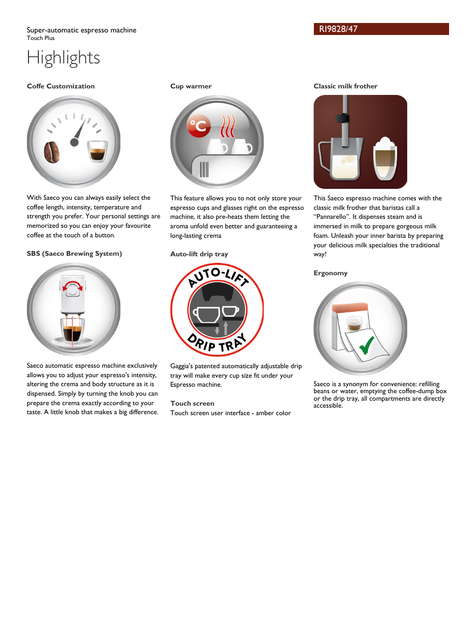 Highlights | Philips RI9828-47 User Manual | Page 2 / 3