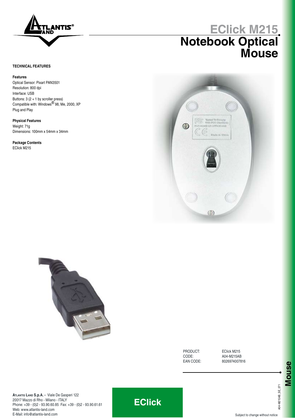 Eclick, Mouse | Atlantis Land A04-M215AB User Manual | Page 2 / 2