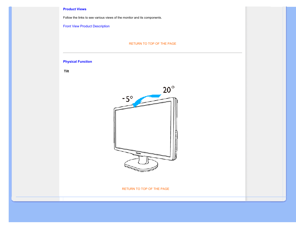 Product views physical function | Philips 220CW9FW-00 User Manual | Page 38 / 116