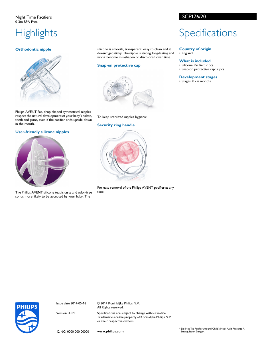 Highlights, Specifications | Philips SCF176-20 User Manual | Page 2 / 2