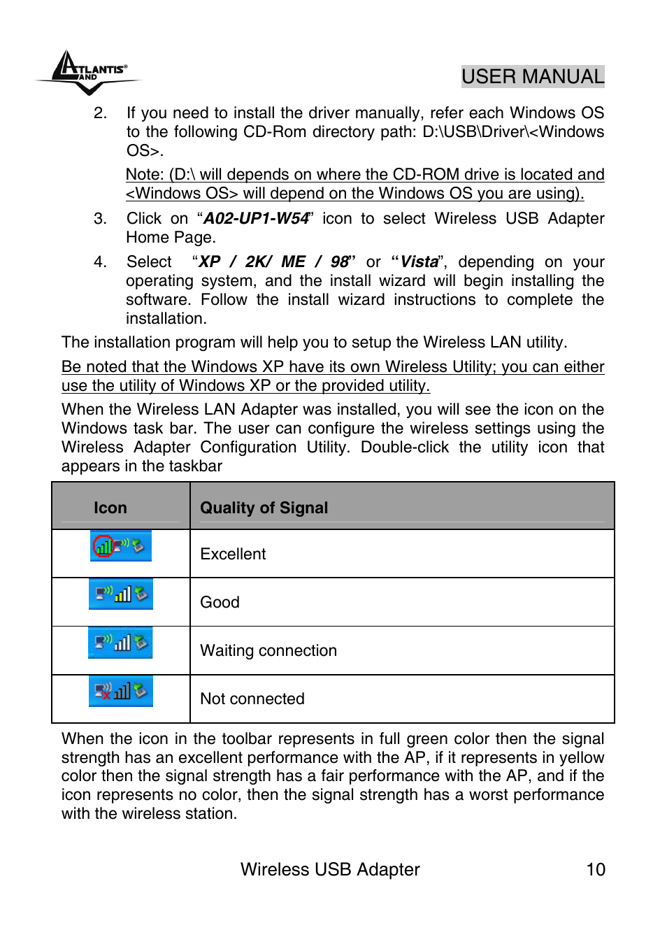 User manual | Atlantis Land NetFly Wireless USB Adapter USB 54 User Manual | Page 10 / 24
