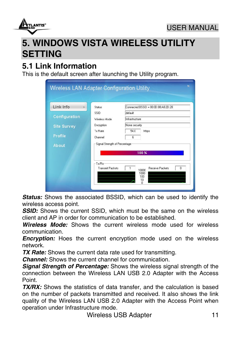 Windows vista wireless utility setting | Atlantis Land NetFly Wireless USB Adapter USB 54 User Manual | Page 11 / 24