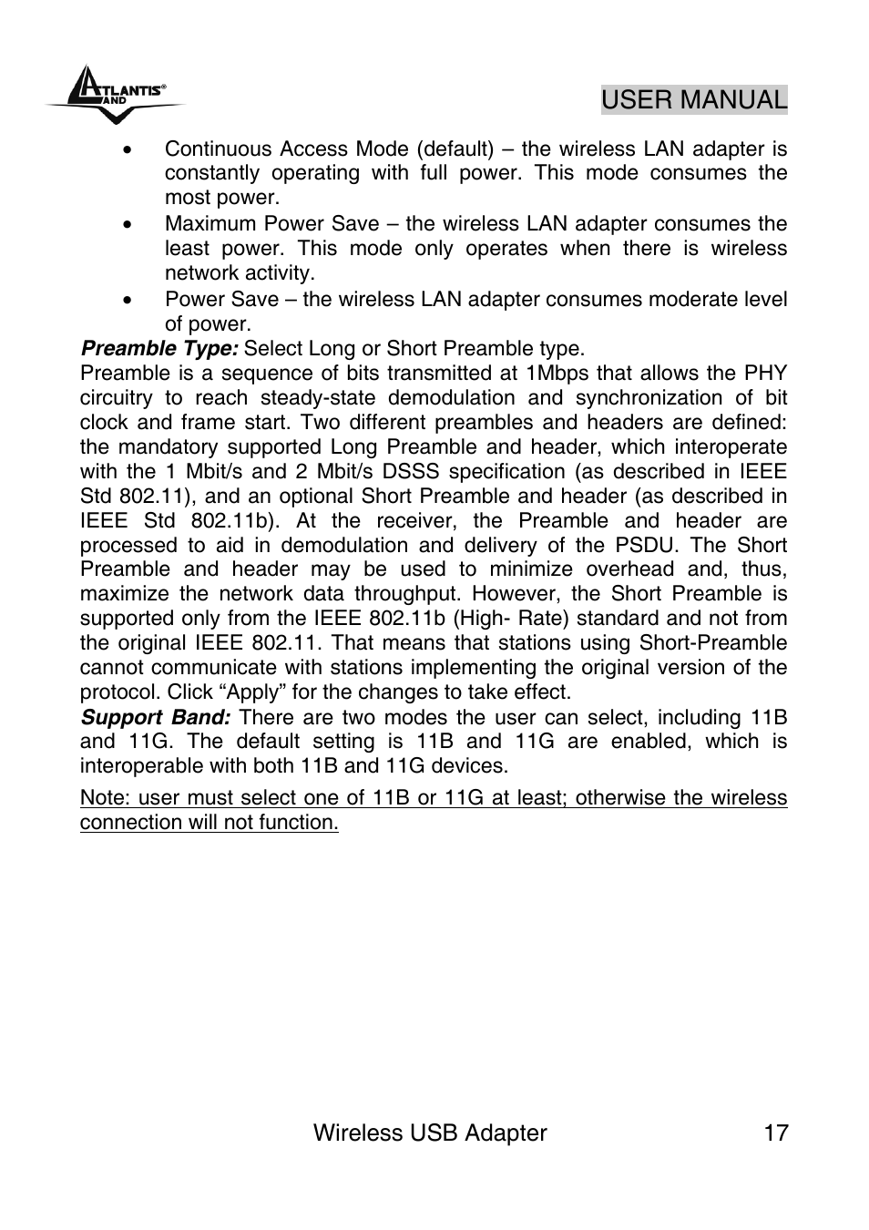 User manual | Atlantis Land NetFly Wireless USB Adapter USB 54 User Manual | Page 17 / 24
