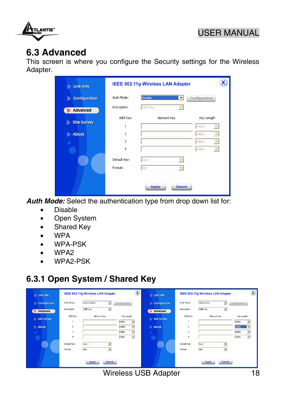 3 advanced | Atlantis Land NetFly Wireless USB Adapter USB 54 User Manual | Page 18 / 24
