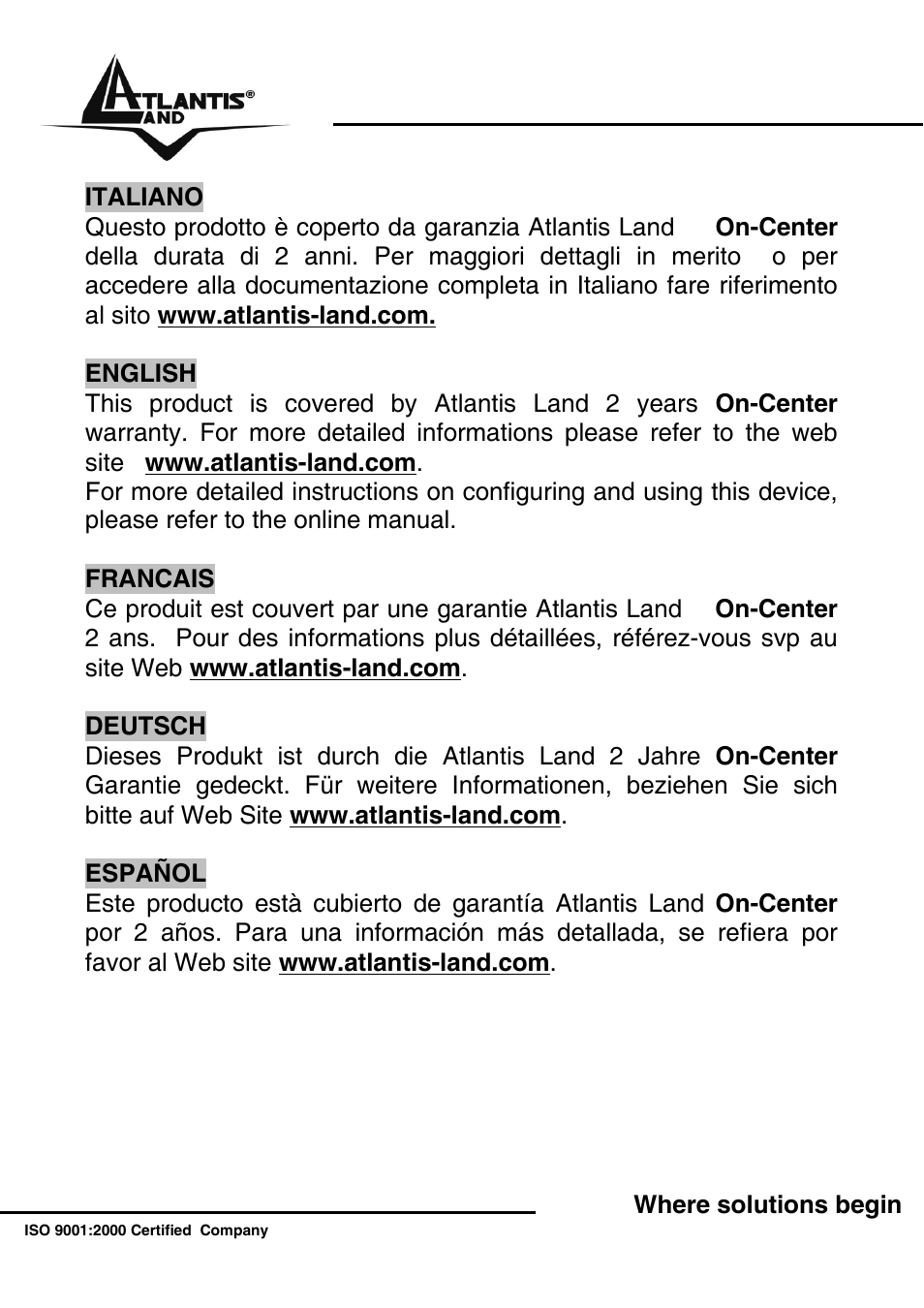 Warranty | Atlantis Land NetFly Wireless USB Adapter USB 54 User Manual | Page 2 / 24