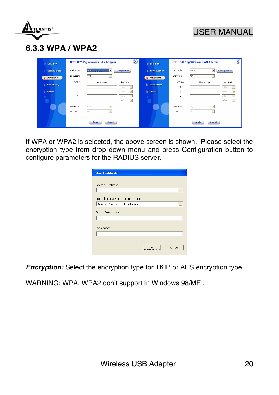 Atlantis Land NetFly Wireless USB Adapter USB 54 User Manual | Page 20 / 24