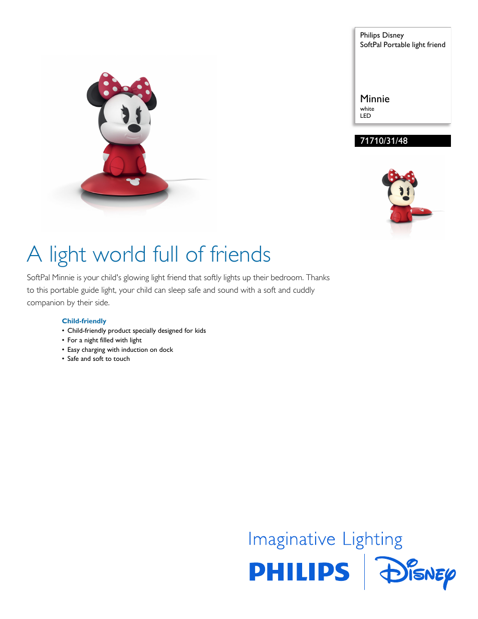 Philips Disney SoftPal Portable light friend 71710-31-48 Minnie white LED User Manual | 2 pages