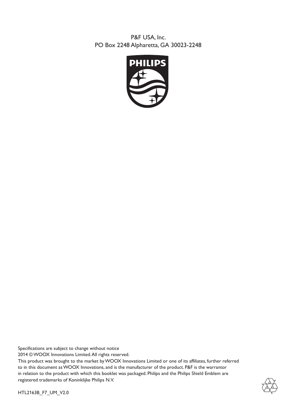 Philips HTL2163B-F7 User Manual | Page 20 / 20