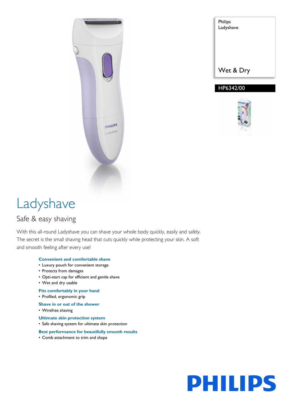 Philips Ladyshave HP6342-00 Wet & Dry User Manual | 3 pages