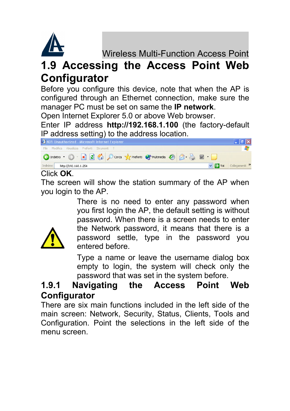 9 accessing the access point web configurator | Atlantis Land A02-AP-W54_GE01 User Manual | Page 10 / 12