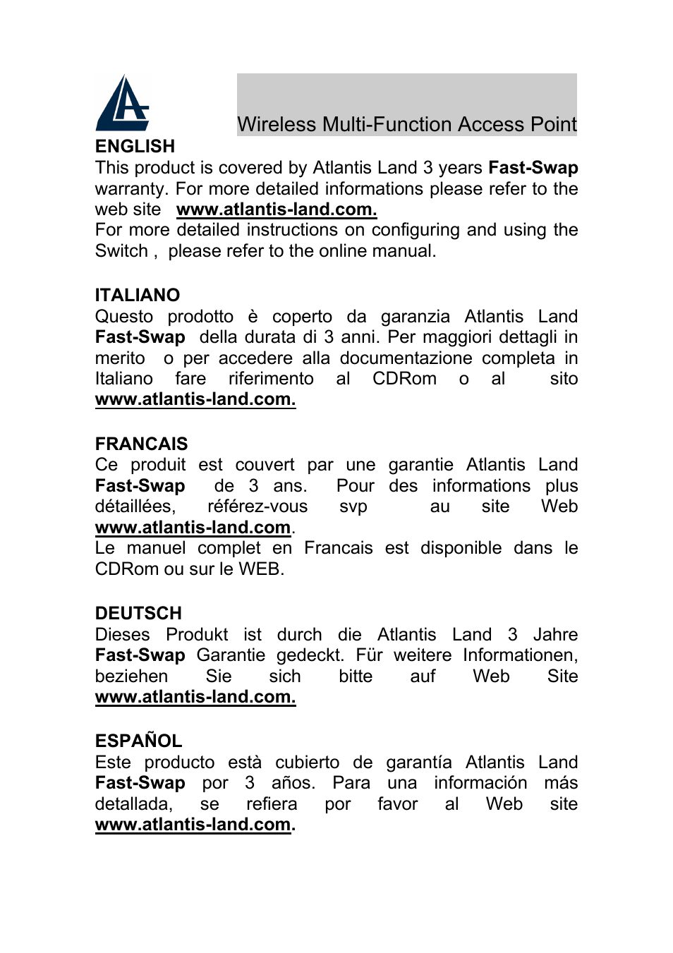 Atlantis Land A02-AP-W54_GE01 User Manual | Page 2 / 12