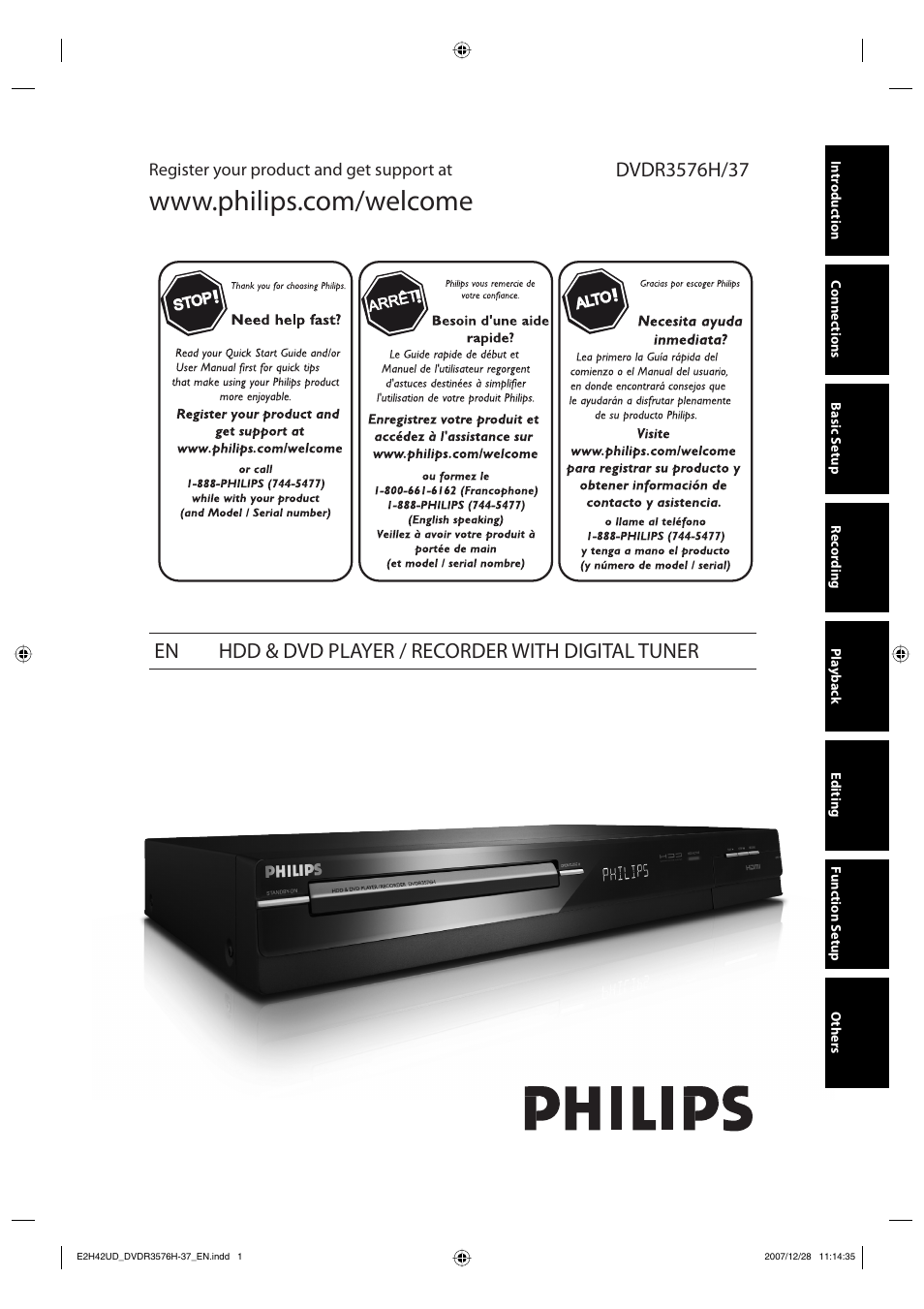 Philips DVDR3576H-37B User Manual | 124 pages