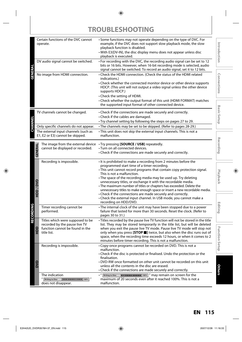 Troubleshooting, 115 en | Philips DVDR3576H-37B User Manual | Page 115 / 124