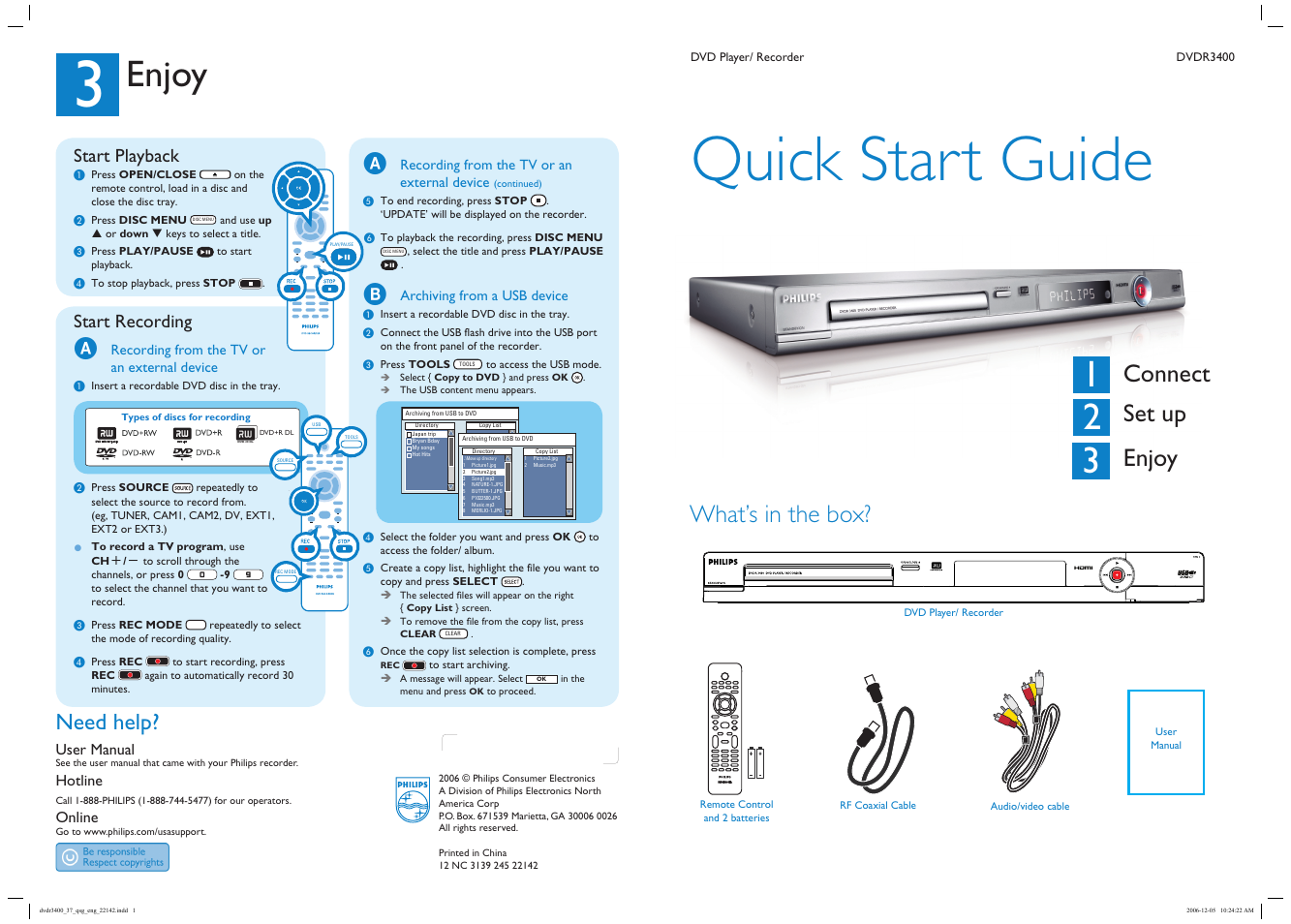 Philips DVDR3400-37 User Manual | 2 pages