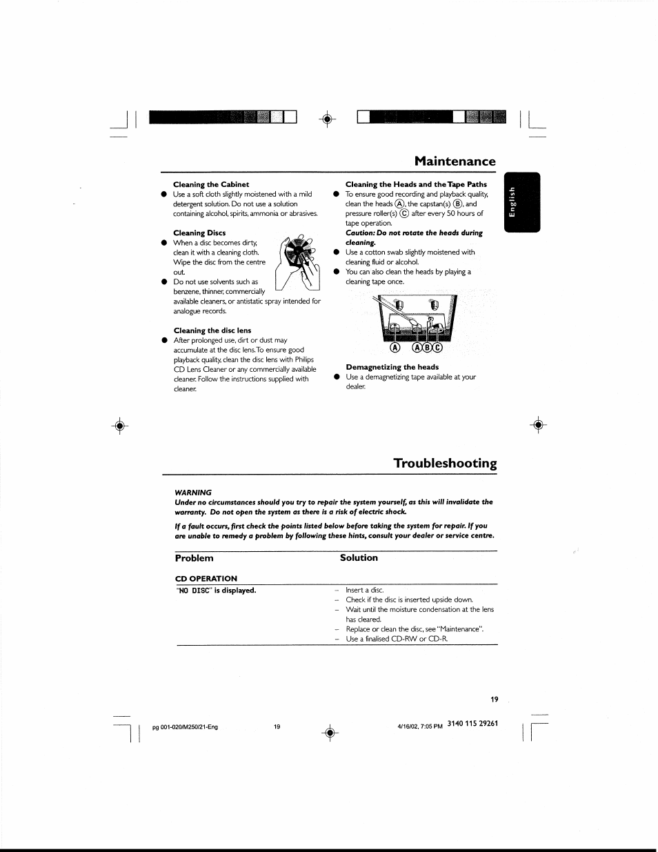 Troubleshooting, Solution, Dioio | Maintenance | Philips MCM25037 User Manual | Page 19 / 20