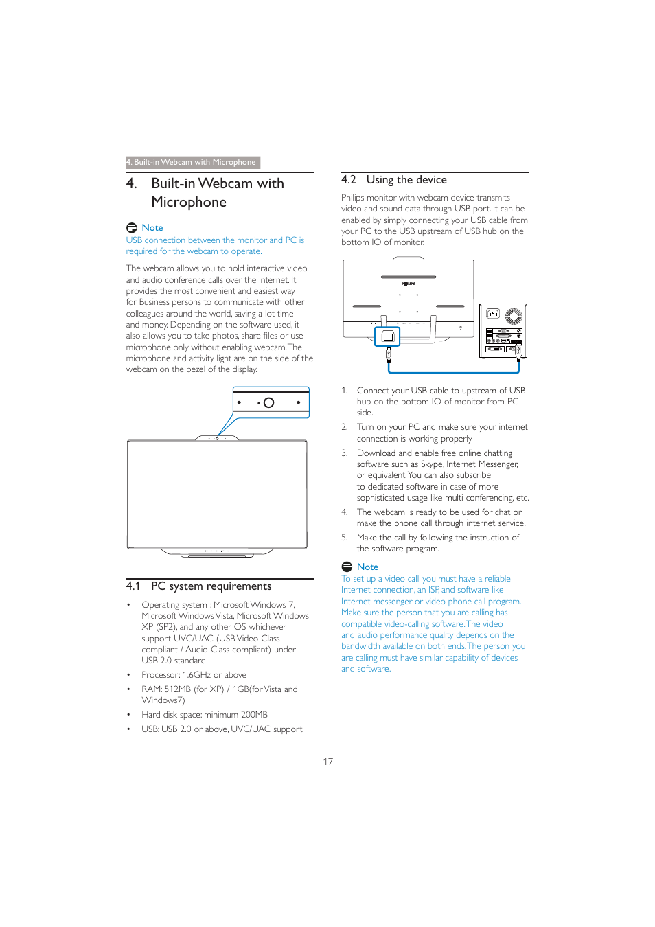 Built-in webcam with microphone | Philips 231C5TJKFU-27 User Manual | Page 19 / 41