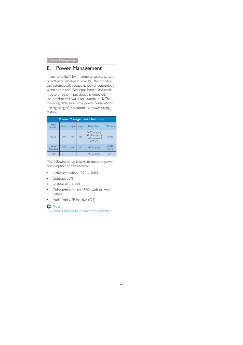 Power management | Philips 231C5TJKFU-27 User Manual | Page 25 / 41