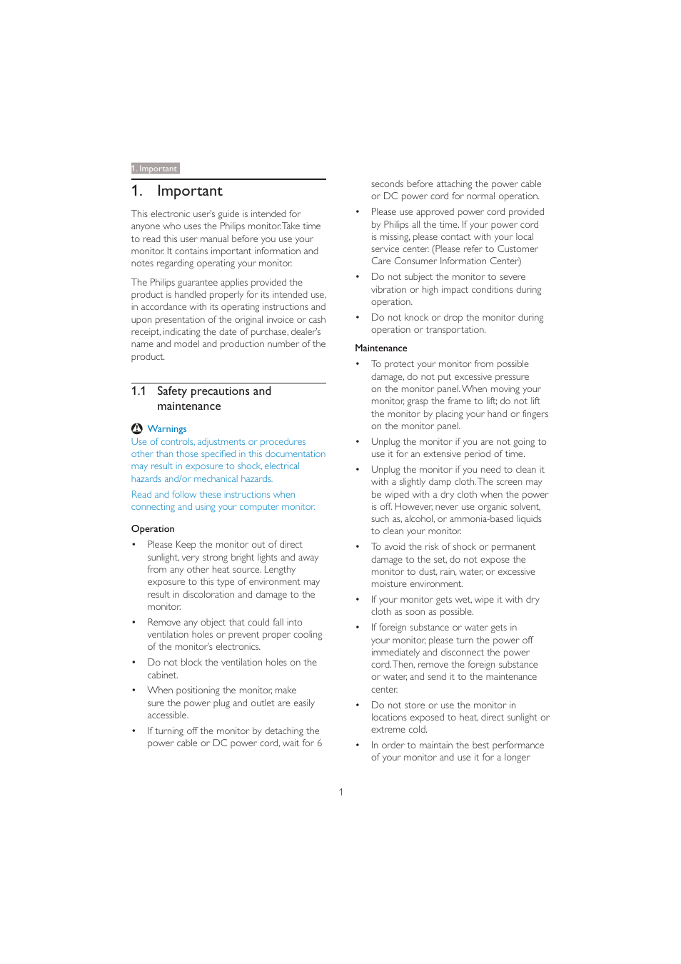 Important | Philips 231C5TJKFU-27 User Manual | Page 3 / 41