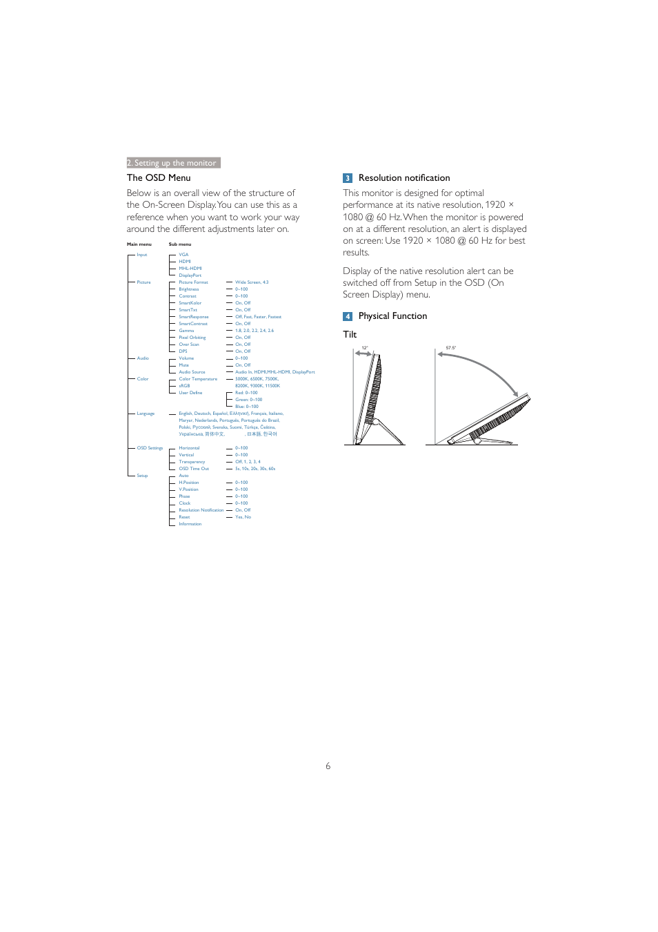 Setting up the monitor | Philips 231C5TJKFU-27 User Manual | Page 8 / 41