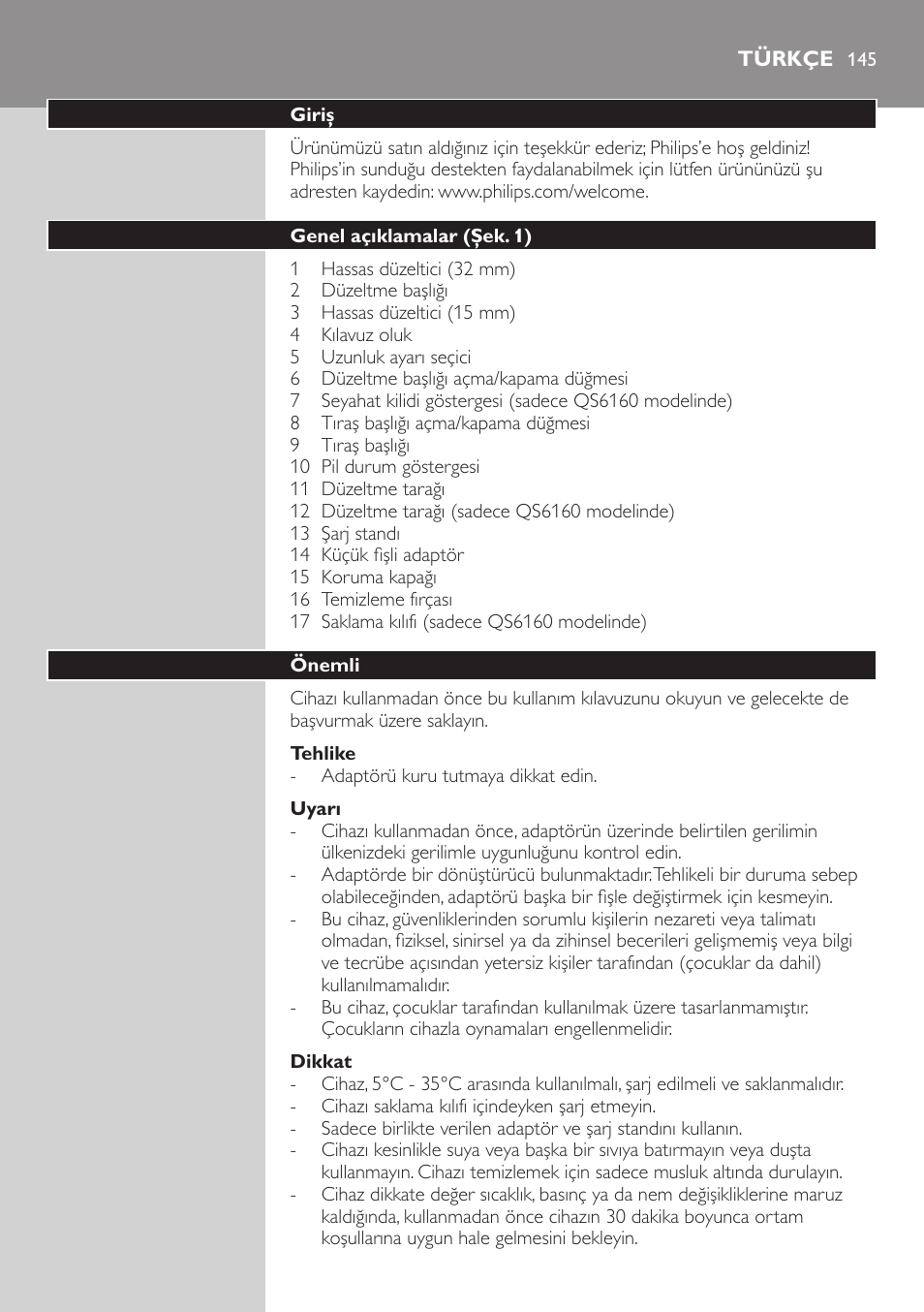 Türkçe, Türkçe 14 | Philips QS6140-41 User Manual | Page 145 / 158
