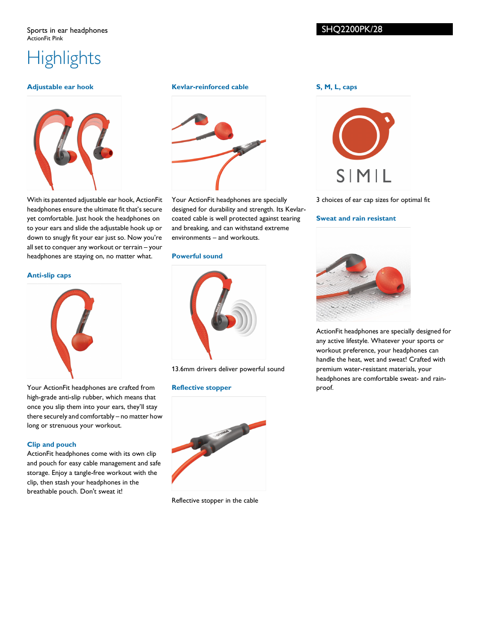 Highlights | Philips SHQ2200PK-28 User Manual | Page 2 / 3