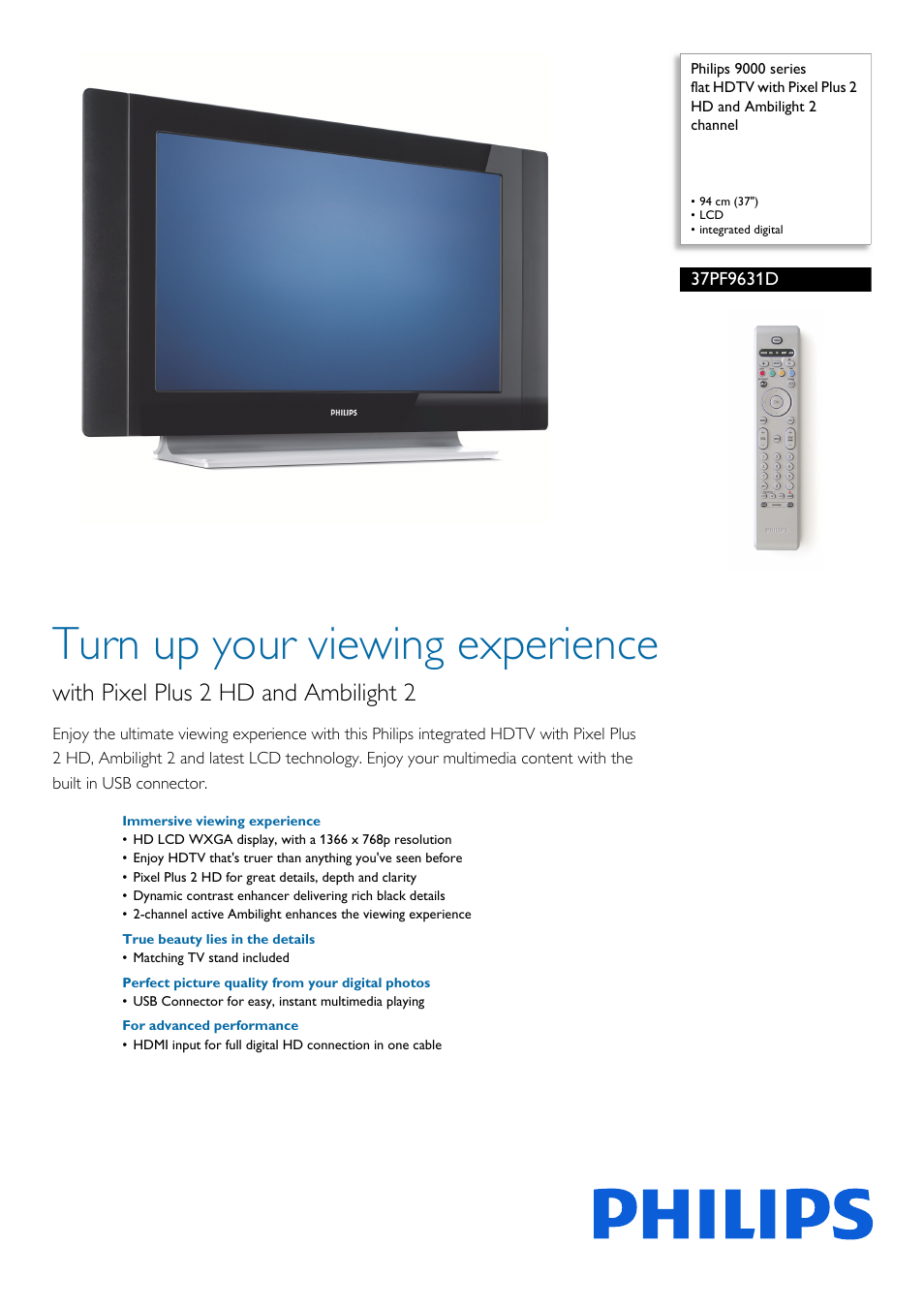 Philips 37PF9631D-37B User Manual | 3 pages