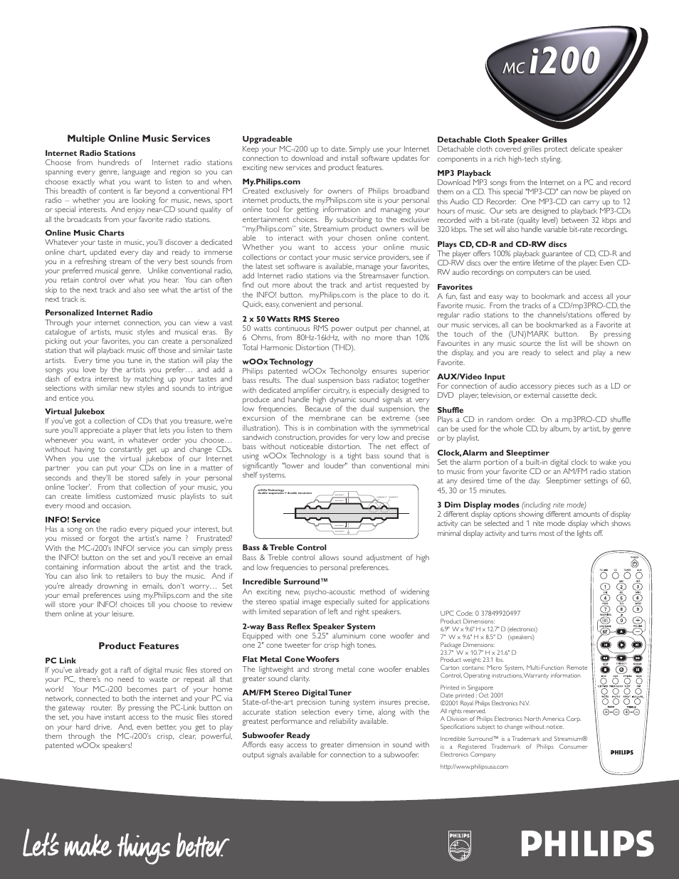 Dream, Stream, Don't | I200 | Philips MC-I200-37 User Manual | Page 2 / 2