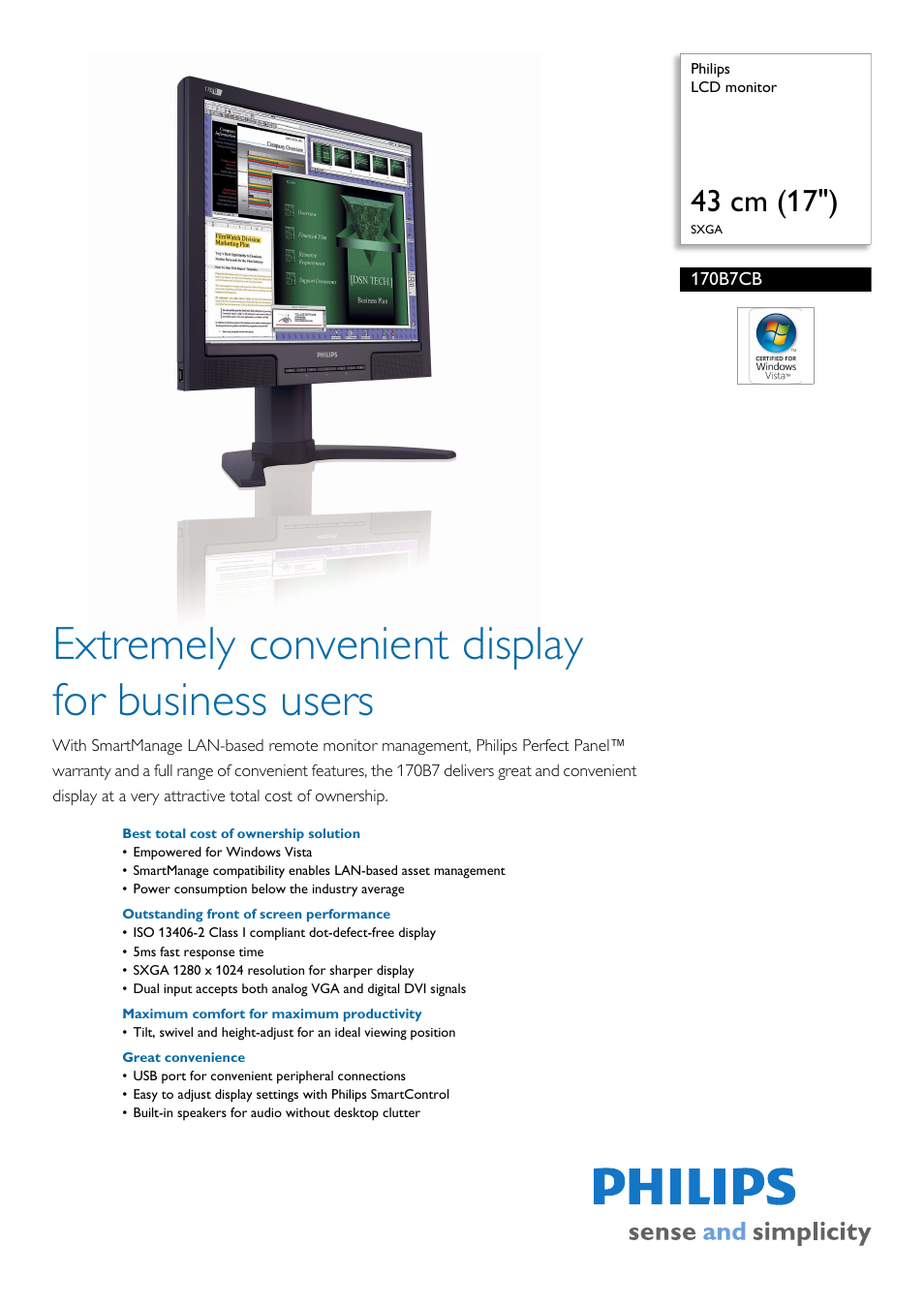 Philips LCD monitor 170B7CB 17" SXGA User Manual | 3 pages