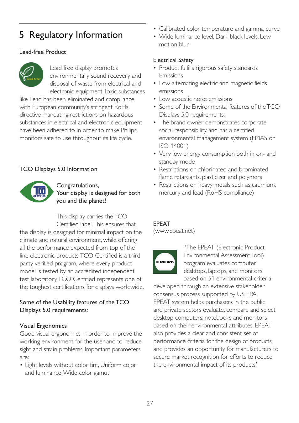 5 regulatory information | Philips 220B2CS-00 User Manual | Page 29 / 54