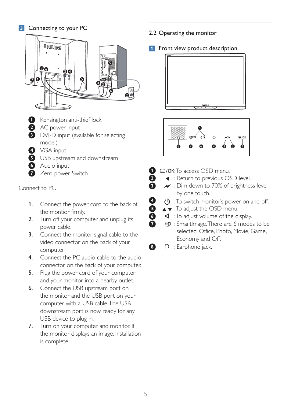 Philips 220B2CS-00 User Manual | Page 7 / 54