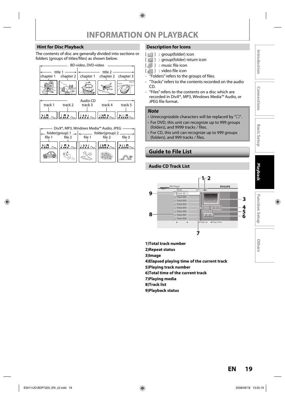 Information on playback, 19 en, Guide to file list | Philips BDP7200-F7E User Manual | Page 19 / 44
