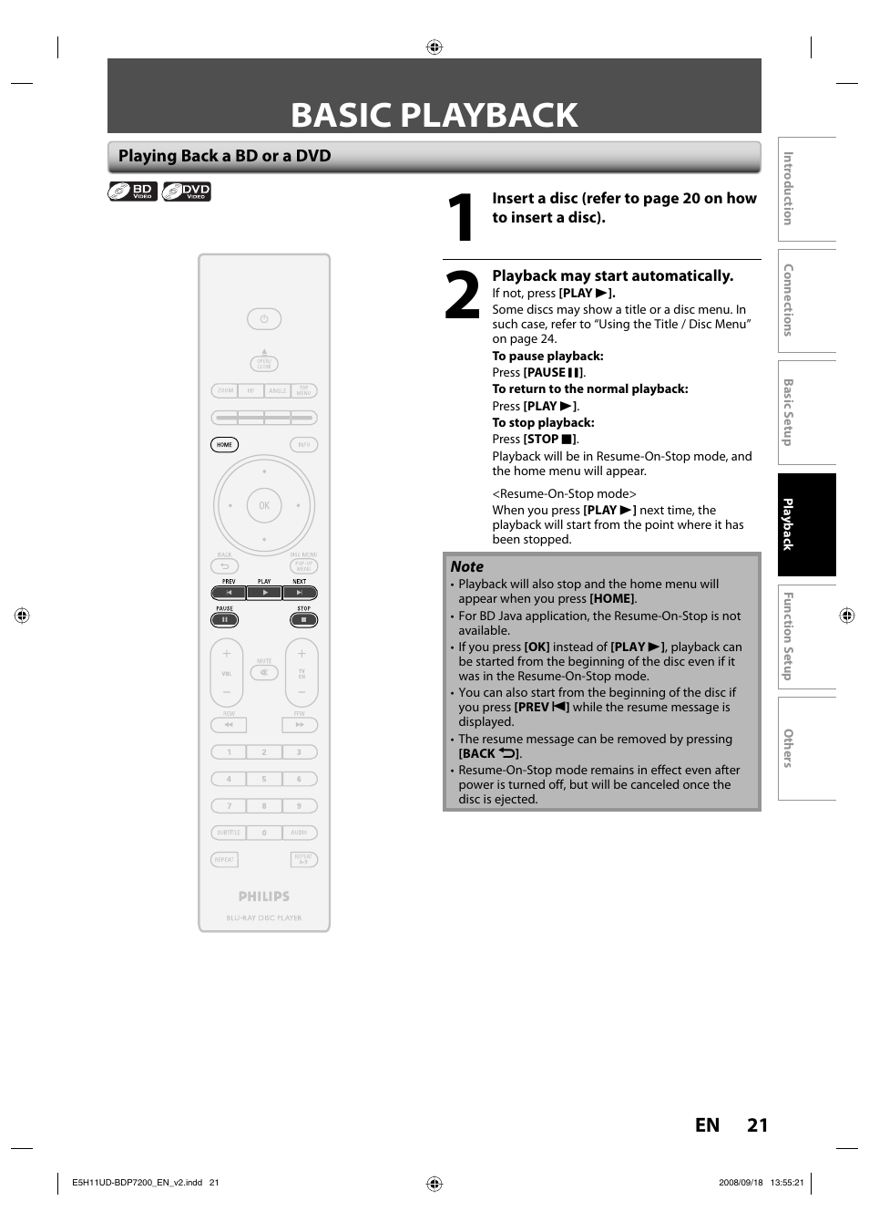 Basic playback, 21 en | Philips BDP7200-F7E User Manual | Page 21 / 44