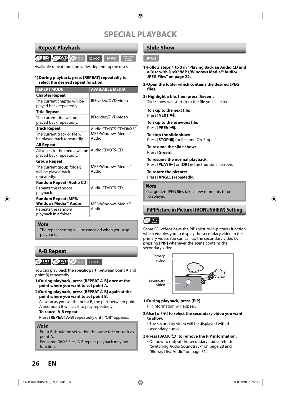 Special playback, 26 en | Philips BDP7200-F7E User Manual | Page 26 / 44