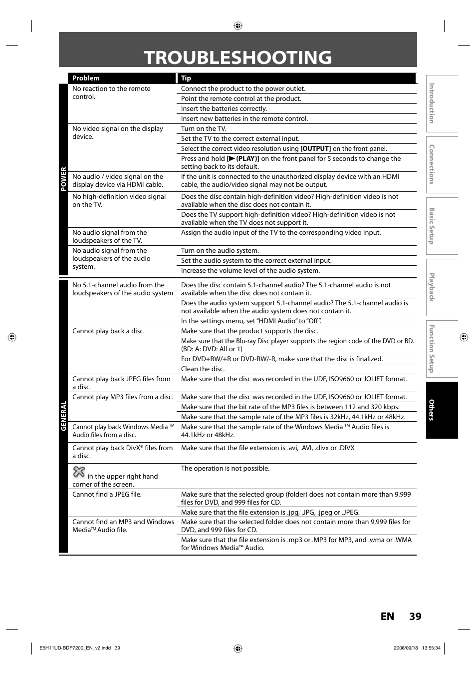 Troubleshooting, 39 en 39 en | Philips BDP7200-F7E User Manual | Page 39 / 44