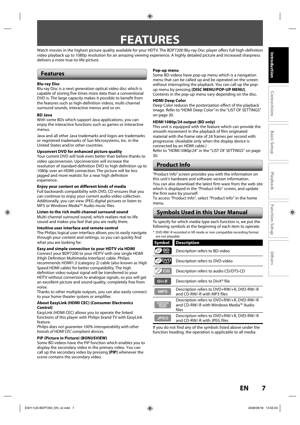 Features | Philips BDP7200-F7E User Manual | Page 7 / 44