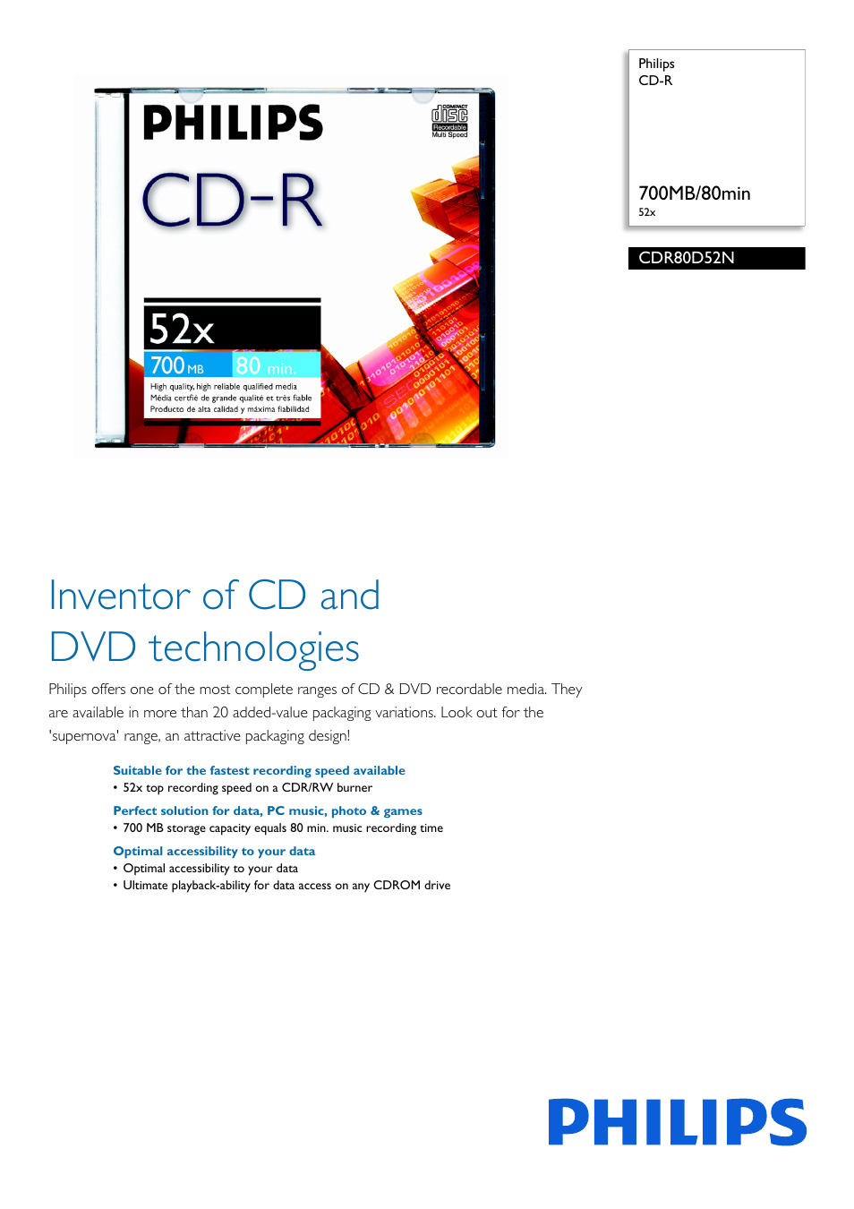 Philips CDR80D52N-300 User Manual | 2 pages