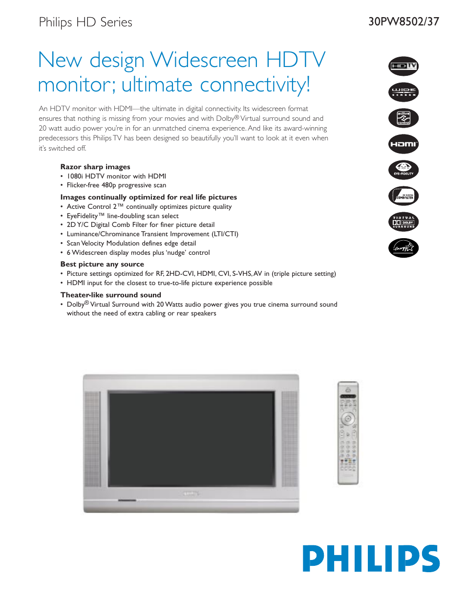Philips 30PW8502-37 User Manual | 2 pages