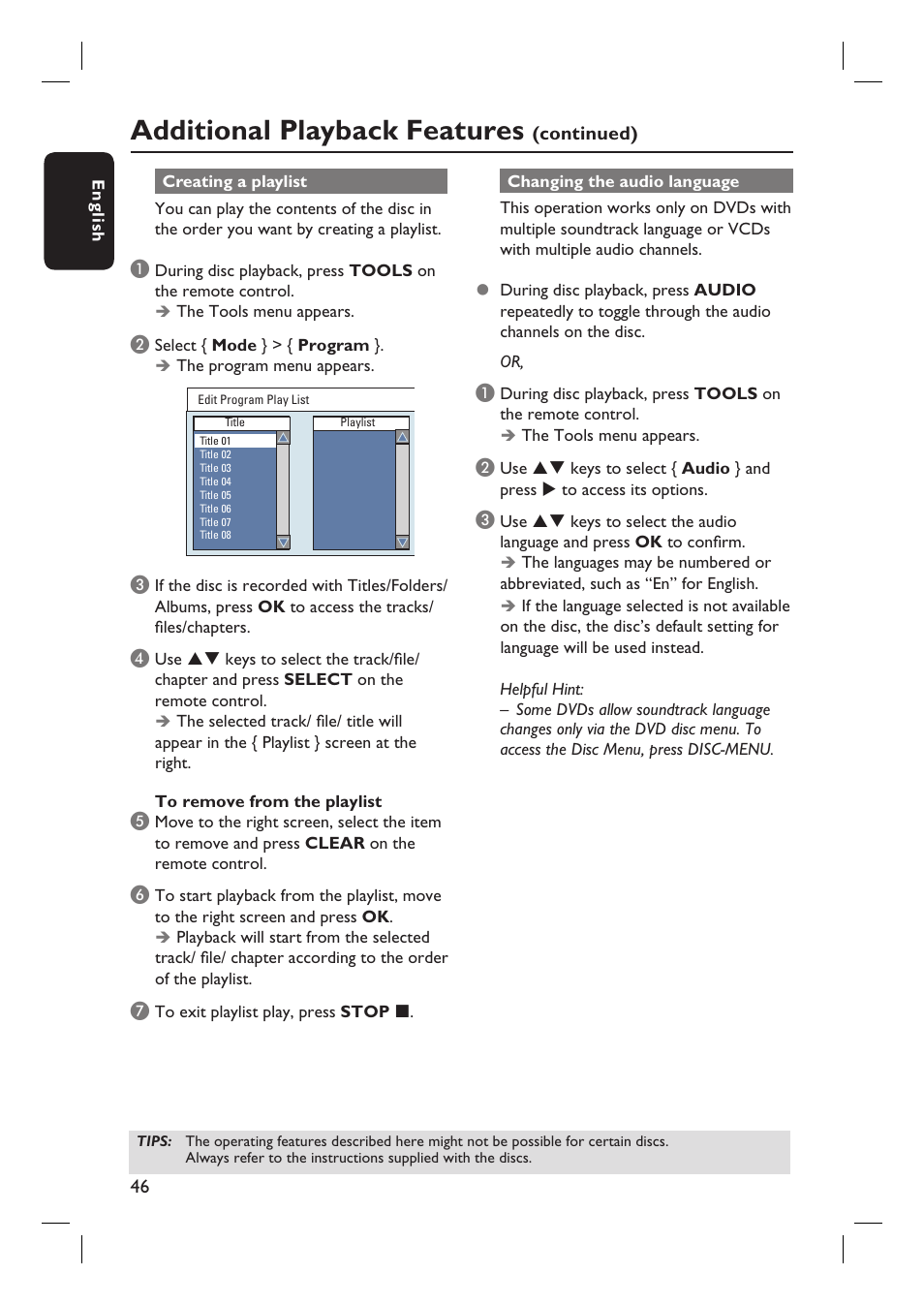 Additional playback features | Philips DVDR3400-37B User Manual | Page 46 / 77