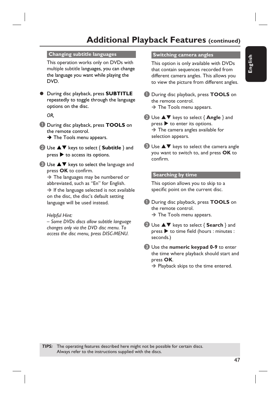 Additional playback features | Philips DVDR3400-37B User Manual | Page 47 / 77