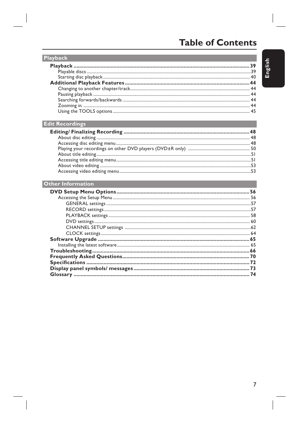 Philips DVDR3400-37B User Manual | Page 7 / 77