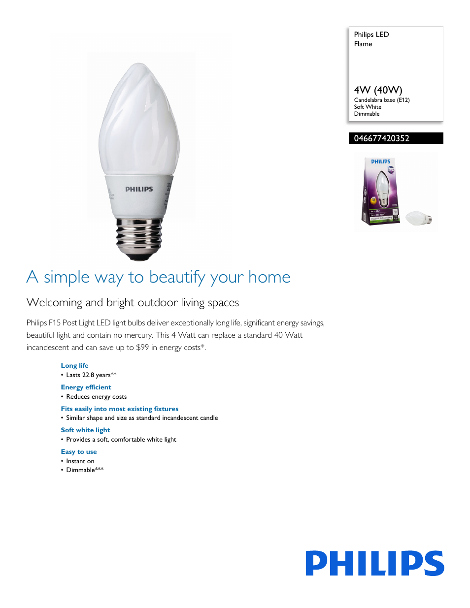 Philips 046677420352 User Manual | 2 pages