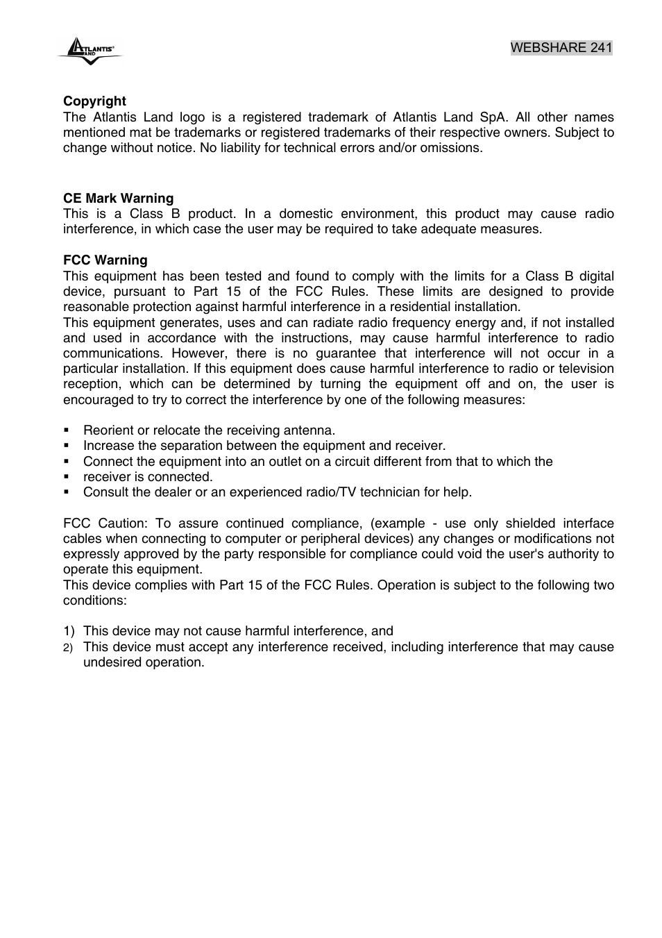 Atlantis Land WebShare 241 ROUTER ADSL2+ A02-RA241 User Manual | Page 3 / 82