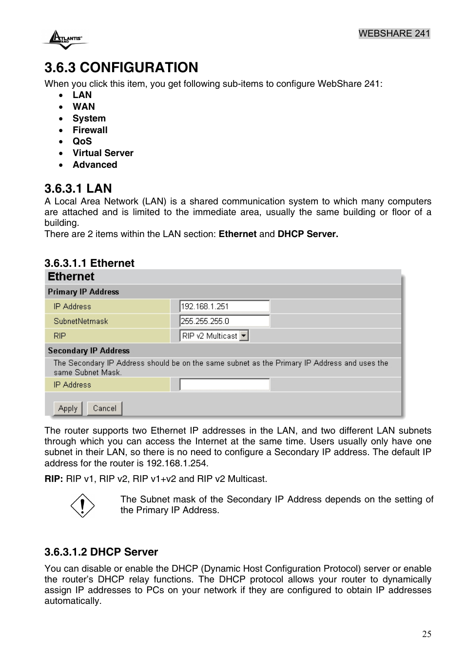 3 configuration, 1 lan | Atlantis Land WebShare 241 ROUTER ADSL2+ A02-RA241 User Manual | Page 31 / 82