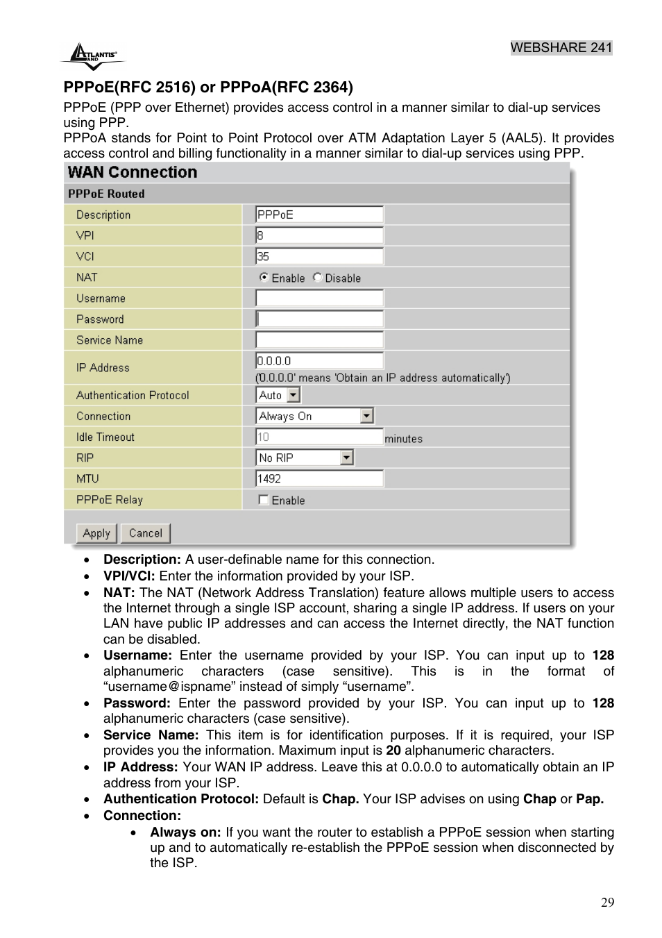 Atlantis Land WebShare 241 ROUTER ADSL2+ A02-RA241 User Manual | Page 35 / 82