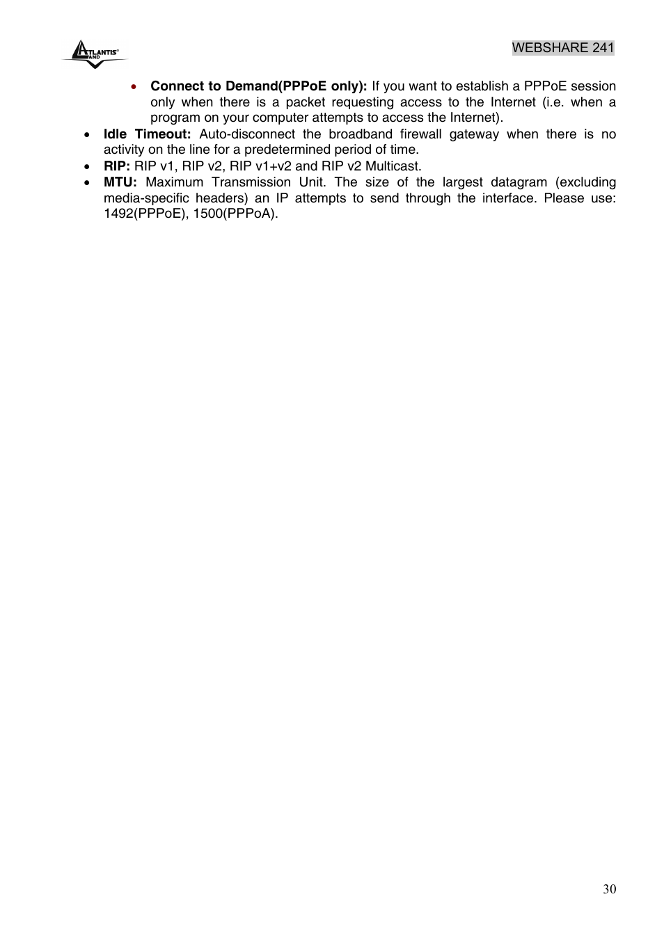 Atlantis Land WebShare 241 ROUTER ADSL2+ A02-RA241 User Manual | Page 36 / 82