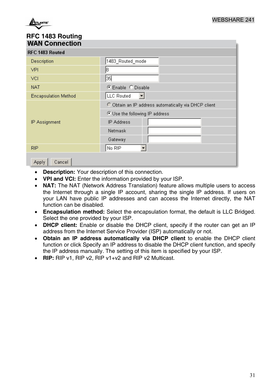 Atlantis Land WebShare 241 ROUTER ADSL2+ A02-RA241 User Manual | Page 37 / 82