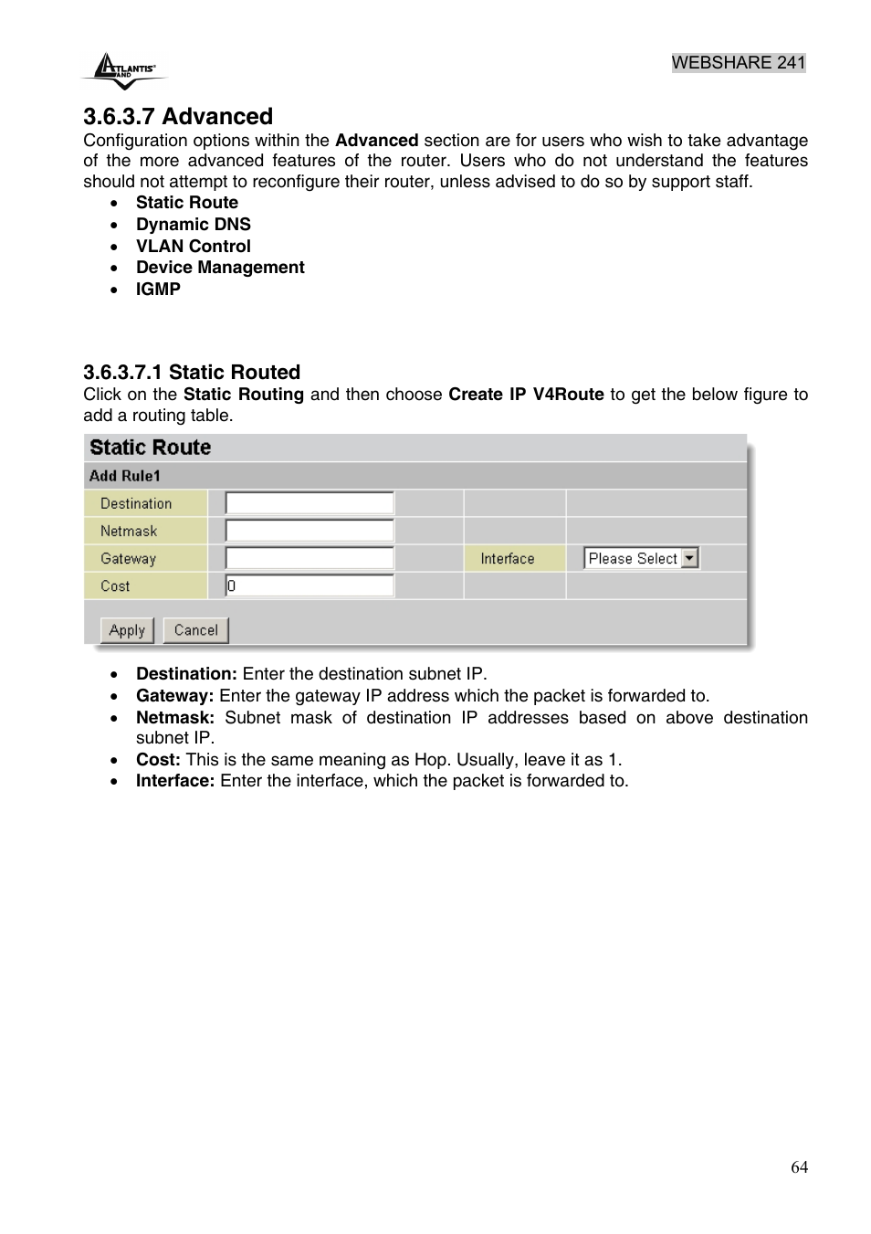 7 advanced | Atlantis Land WebShare 241 ROUTER ADSL2+ A02-RA241 User Manual | Page 70 / 82